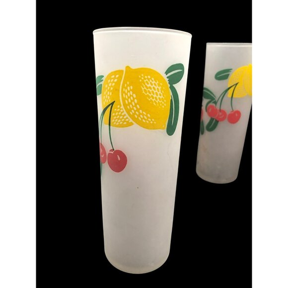 Set Of 4 Mid Century Federal Frosted Tom Collins Glasses With Retro Fruit Design - Picture 10 of 16